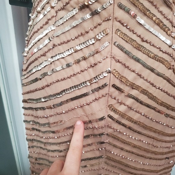 Adrianna Papell Midi Nude Sequin Beaded Evening Cocktail Prom Dress sz 6 - Picture 7 of 11